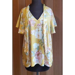 Alex Parker size 2XL yellow floral print blouse